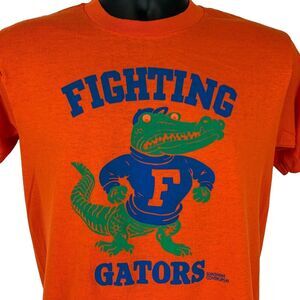 Vintage 80s Florida Fighting Gators T Shirt NCAA UF University Orange S Small